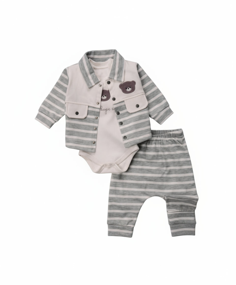 3 Piece Hooded Jacket Long Sleeve Romper