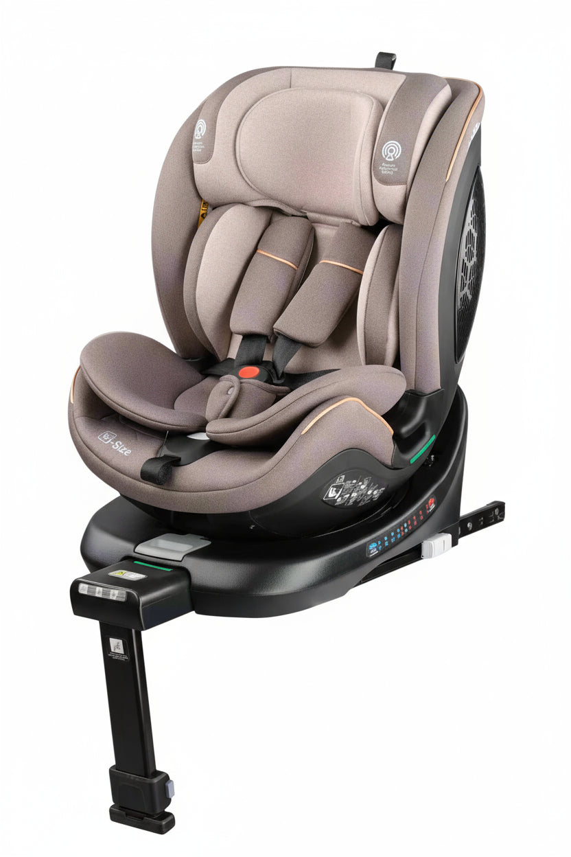 Gray car seat with black base on a white background
