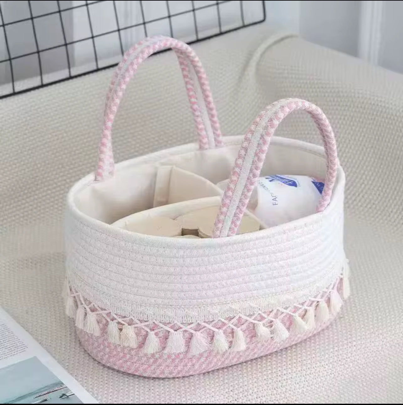 Cotton Rope Daiper Caddy Storage Basket