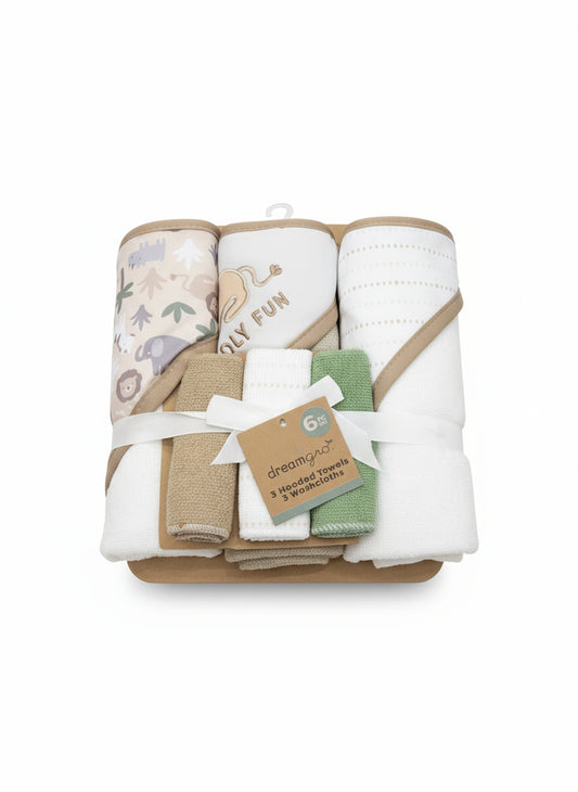 6 Piece Hooded Towel & Washcloth Set